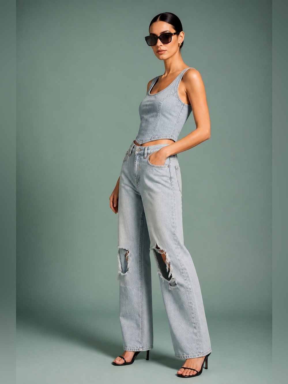 Free People We the Free Tinsley Baggy High Rise Straight Jeans Ripper Women 26